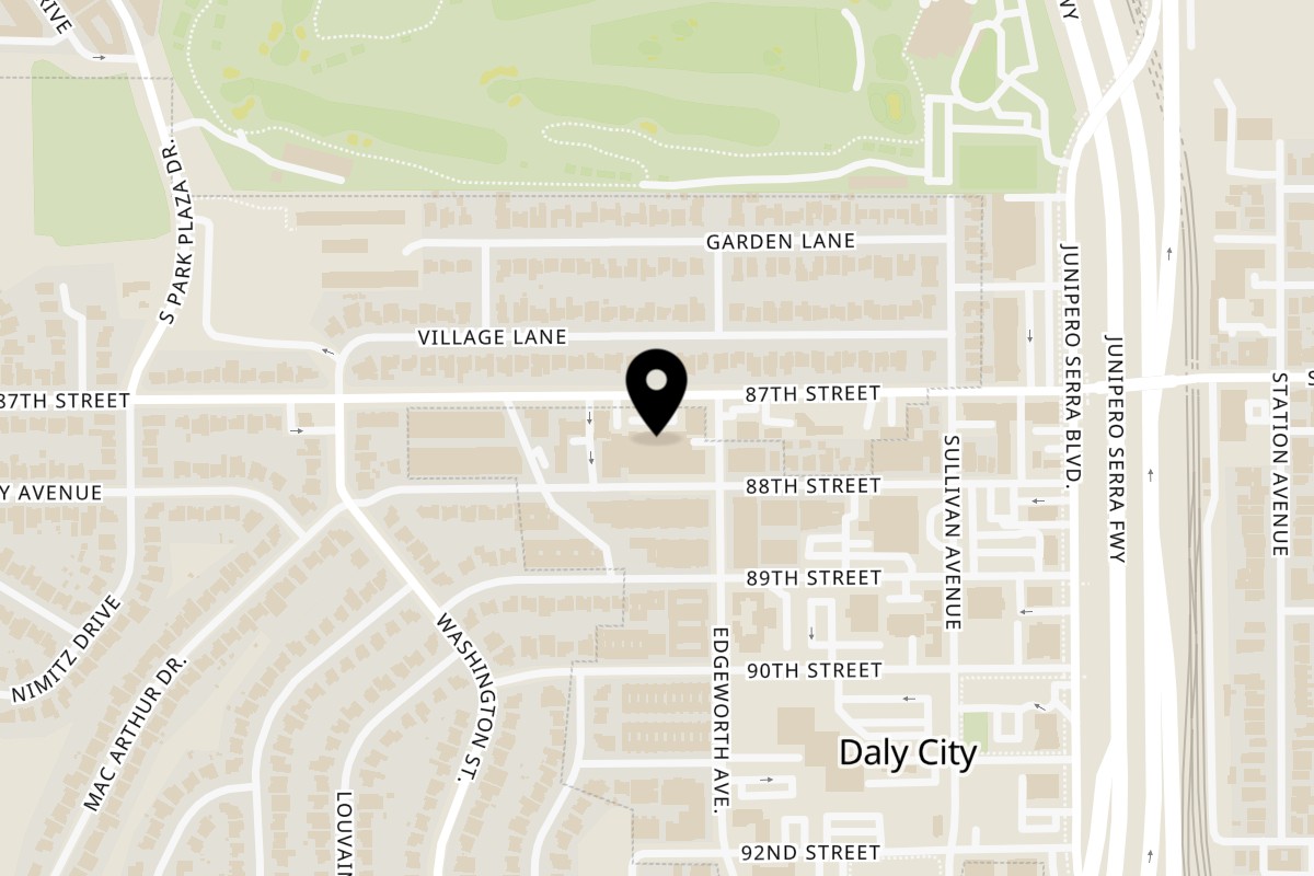 Map showing the location of Mr. Pizza Man on 321 87th St in Daly City